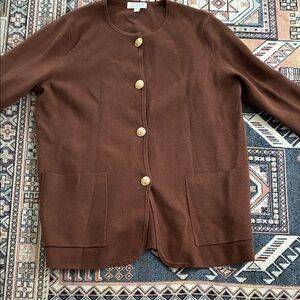 J. Crew Chocolate Sweater Coat Cardigan with Brass Accents